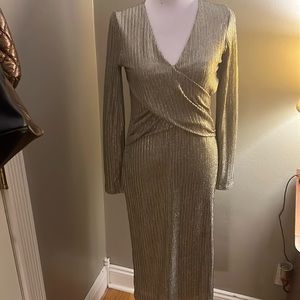 INC long sleeved silver metallic dress. Size small